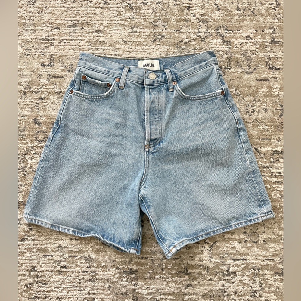 AGOLDE Dame High Waist Mid Length Relaxed Baggy Denim Shorts Size 25 - Picture 2 of 10